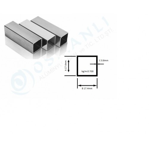 Alüminyum Kutu Profil 17.4mm X 17.4mm Et Kalınlık 0.7mm Alüminyum Kutu Profil 17.4mm X 17.4mm Et Kalınlık 0.7mm